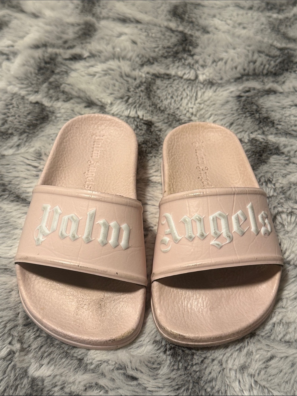 Palm Angels Blush Pink Logo Slide Sandals. Kids